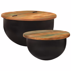 vidaXL Coffee Table Set Side End Tables 2 Piece Black Solid Wood Reclaimed - black, 50 x 27 cm/ 2 pcs - Additional view 8