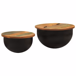 vidaXL Coffee Table Set Side End Tables 2 Piece Black Solid Wood Reclaimed - black, 50 x 27 cm/ 2 pcs - Additional view 9