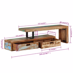vidaXL Solid Acacia Wood TV Stand Living Room Sideboard TV Unit Side Cabinet - solid reclaimed wood - Additional view 8