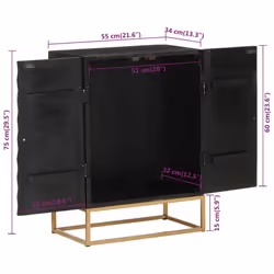 vidaXL Sideboard Black 55x34x75 cm Solid Wood Mango and Iron Storage Cabinet