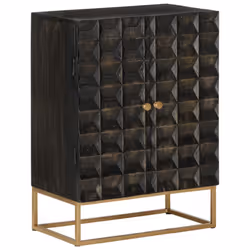 vidaXL Sideboard Black 55x34x75 cm Solid Wood Mango and Iron Storage Cabinet - Additional view 9