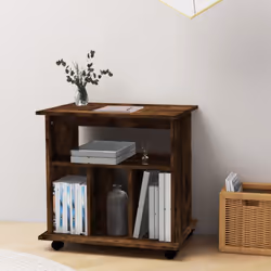 vidaXL Rolling Cabinet Office Side Table Hall Drawer Cabinet Engineered Wood - smoked oak