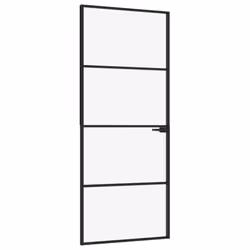 vidaXL Interior Door Inner Internal Door Panel Tempered Glass and Aluminium - black, 83 x 201.5 cm/3 horizontal bars