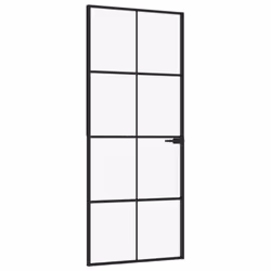 vidaXL Interior Door Inner Internal Door Panel Tempered Glass and Aluminium - black, 83 x 201.5 cm/4x2 grids - Additional view 2
