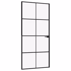 vidaXL Interior Door Inner Internal Door Panel Tempered Glass and Aluminium - black, 93 x 201.5 cm/4x2 grids