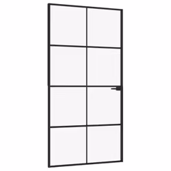 vidaXL Interior Door Inner Internal Door Panel Tempered Glass and Aluminium - black, 102 x 201.5 cm/4x2 grids
