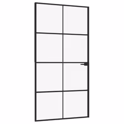 vidaXL Interior Door Inner Internal Door Panel Tempered Glass and Aluminium - black, 102 x 201.5 cm/4x2 grids - Additional view 4