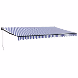vidaXL Retractable Awning Canopy Blue and White 5x3 m Fabric and Aluminium