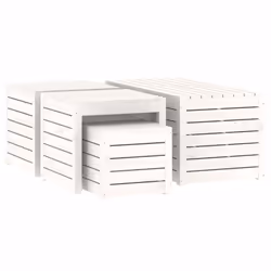 vidaXL Garden Box Set Storage Table and Boxes Deck Box 4 Piece Solid Wood Pine - white