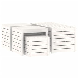 vidaXL Garden Box Set Storage Table and Boxes Deck Box 4 Piece Solid Wood Pine - white