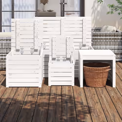 vidaXL Garden Box Set Storage Table and Boxes Deck Box 4 Piece Solid Wood Pine - white