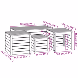vidaXL Garden Box Set Storage Table and Boxes Deck Box 4 Piece Solid Wood Pine - white