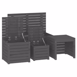 vidaXL Garden Box Set Storage Table and Boxes Deck Box 4 Piece Solid Wood Pine - grey - Additional view 7