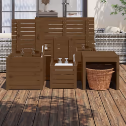 vidaXL Garden Box Set Storage Table and Boxes Deck Box 4 Piece Solid Wood Pine - honey brown - Additional view 2