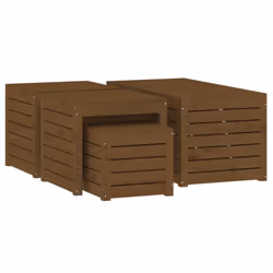vidaXL Garden Box Set Storage Table and Boxes Deck Box 4 Piece Solid Wood Pine - honey brown - Additional view 4