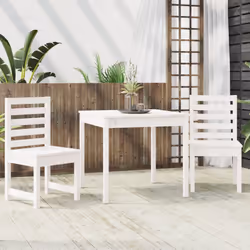 vidaXL Garden Bistro Set Patio Table and Chair Wooden 3 Piece Solid Wood Pine - white pine