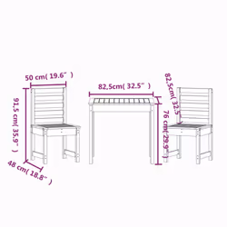 vidaXL Garden Bistro Set Patio Table and Chair Wooden 3 Piece Solid Wood Pine - white pine