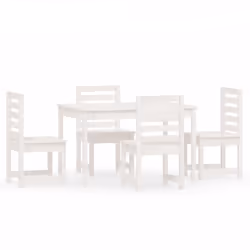 vidaXL Garden Dining Set Patio Table and Chair 5 Piece White Solid Wood Pine