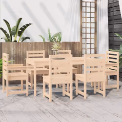 vidaXL Garden Dining Set Patio Dining Table and Chair 7 Piece Solid Wood Pine - natural pine