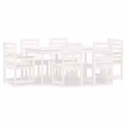 vidaXL Garden Dining Set Patio Table and Chair 7 Piece White Solid Wood Pine
