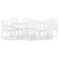 vidaXL Garden Dining Set Patio Table and Chair 7 Piece White Solid Wood Pine