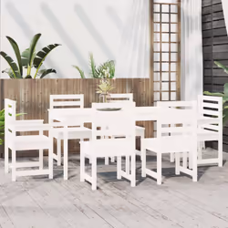 vidaXL Garden Dining Set Patio Table and Chair 7 Piece White Solid Wood Pine
