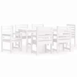 vidaXL Garden Dining Set Outdoor Table and Chair Set 7 Piece Solid Wood Pine - white pine