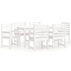 vidaXL Garden Dining Set Outdoor Table and Chair Set 7 Piece Solid Wood Pine - white pine