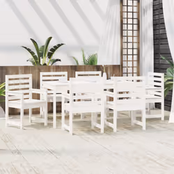 vidaXL Garden Dining Set Outdoor Table and Chair Set 7 Piece Solid Wood Pine - white pine