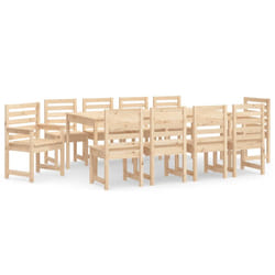 vidaXL Garden Dining Set Outdoor Table and Chair 11 Piece Solid Wood Pine - natural pine