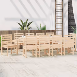 vidaXL Garden Dining Set Outdoor Table and Chair 11 Piece Solid Wood Pine - natural pine