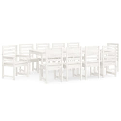 vidaXL Garden Dining Set Patio Table and Chair 11 Piece White Solid Wood Pine