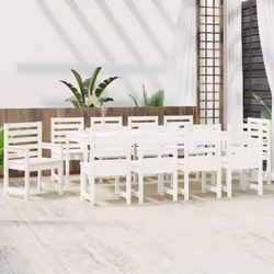 vidaXL Garden Dining Set Patio Table and Chair 11 Piece White Solid Wood Pine - Additional view 2