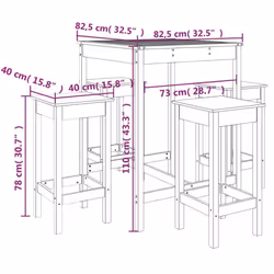 vidaXL Garden Bar Set Wooden Table and Chairs Pub Set 5 Piece Solid Wood Pine - black