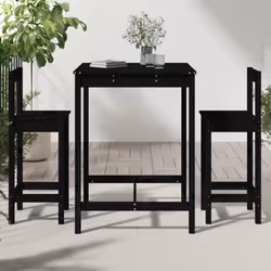 vidaXL Garden Bar Set Wooden Table and Chairs Pub Set 3 Piece Solid Wood Pine - black
