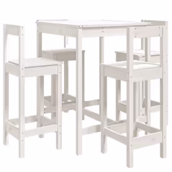 vidaXL Garden Bar Set Wooden Table and Chairs Pub Set 5 Piece Solid Wood Pine - white