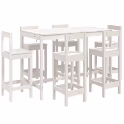 vidaXL Garden Bar Set Wooden Table and Chairs Pub Set 7 Piece Solid Wood Pine - white