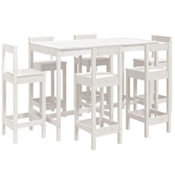 vidaXL Garden Bar Set Wooden Table and Chairs Pub Set 7 Piece Solid Wood Pine - white