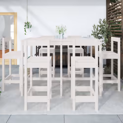 vidaXL Garden Bar Set Wooden Table and Chairs Pub Set 7 Piece Solid Wood Pine - white