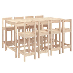 vidaXL Garden Bar Set Wooden Table and Chairs Pub Set 9 Piece Solid Wood Pine - brown