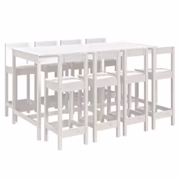 vidaXL Garden Bar Set Wooden Table and Chairs Pub Set 9 Piece Solid Wood Pine - white