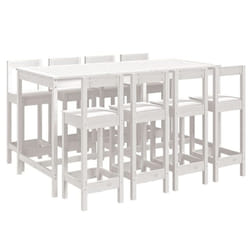 vidaXL Garden Bar Set Wooden Table and Chairs Pub Set 9 Piece Solid Wood Pine - white