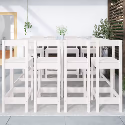 vidaXL Garden Bar Set Wooden Table and Chairs Pub Set 9 Piece Solid Wood Pine - white