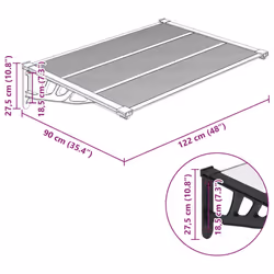 vidaXL Door Canopy Porch Canopy Awning Black and Transparent Polycarbonate - 122 x 90 cm - Additional view 4
