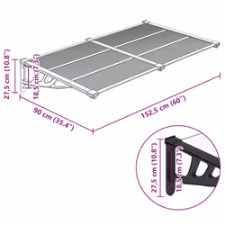vidaXL Door Canopy Porch Canopy Awning Black and Transparent Polycarbonate - 152.5 x 90 cm - Additional view 3