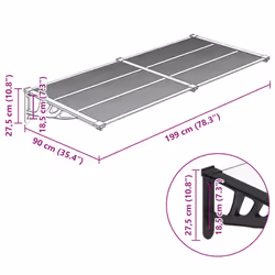 vidaXL Door Canopy Porch Canopy Awning Black and Transparent Polycarbonate - 199 x 90 cm - Additional view 3