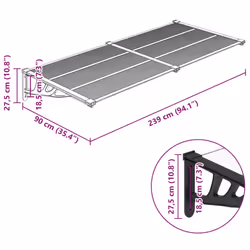 vidaXL Door Canopy Porch Canopy Awning Black and Transparent Polycarbonate - 239 x 90 cm - Additional view 4