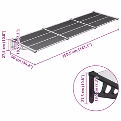 vidaXL Door Canopy Porch Canopy Awning Black and Transparent Polycarbonate - 358.5 x 90 cm - Additional view 3