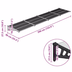 vidaXL Door Canopy Porch Canopy Awning Black and Transparent Polycarbonate - 396 x 90 cm - Additional view 3