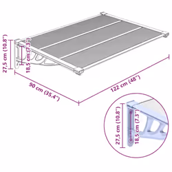 vidaXL Door Canopy Porch Canopy Awning Grey and Transparent Polycarbonate - 122 x 90 cm - Additional view 4
